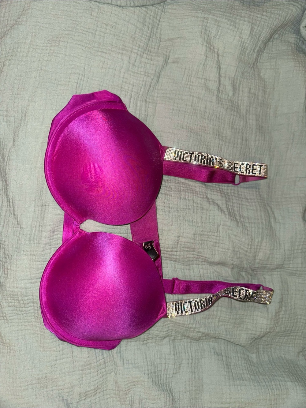 Victoria's Secret Hot Pink Padded Bra with Embellished Logo Straps